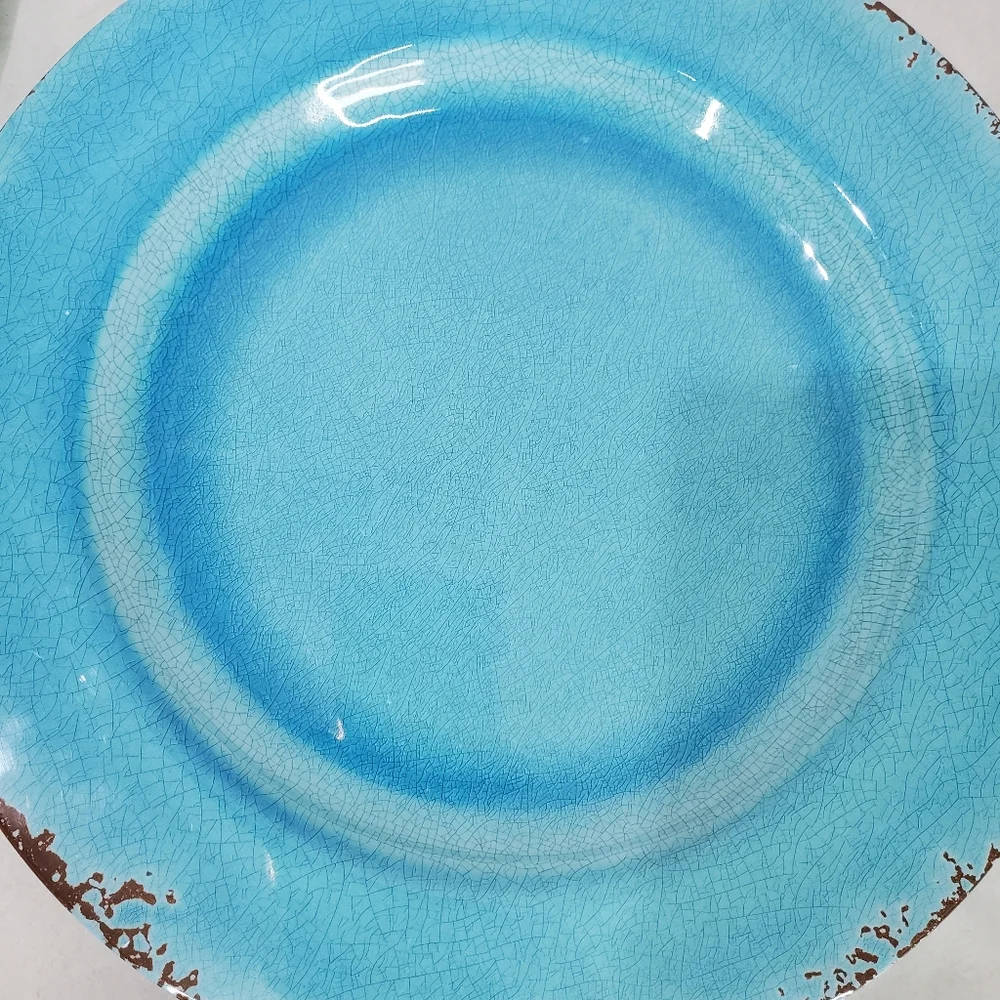 4 Williams Sonoma Rustic Melamine Plates Blue Green 11 Inches Dinner Plates
